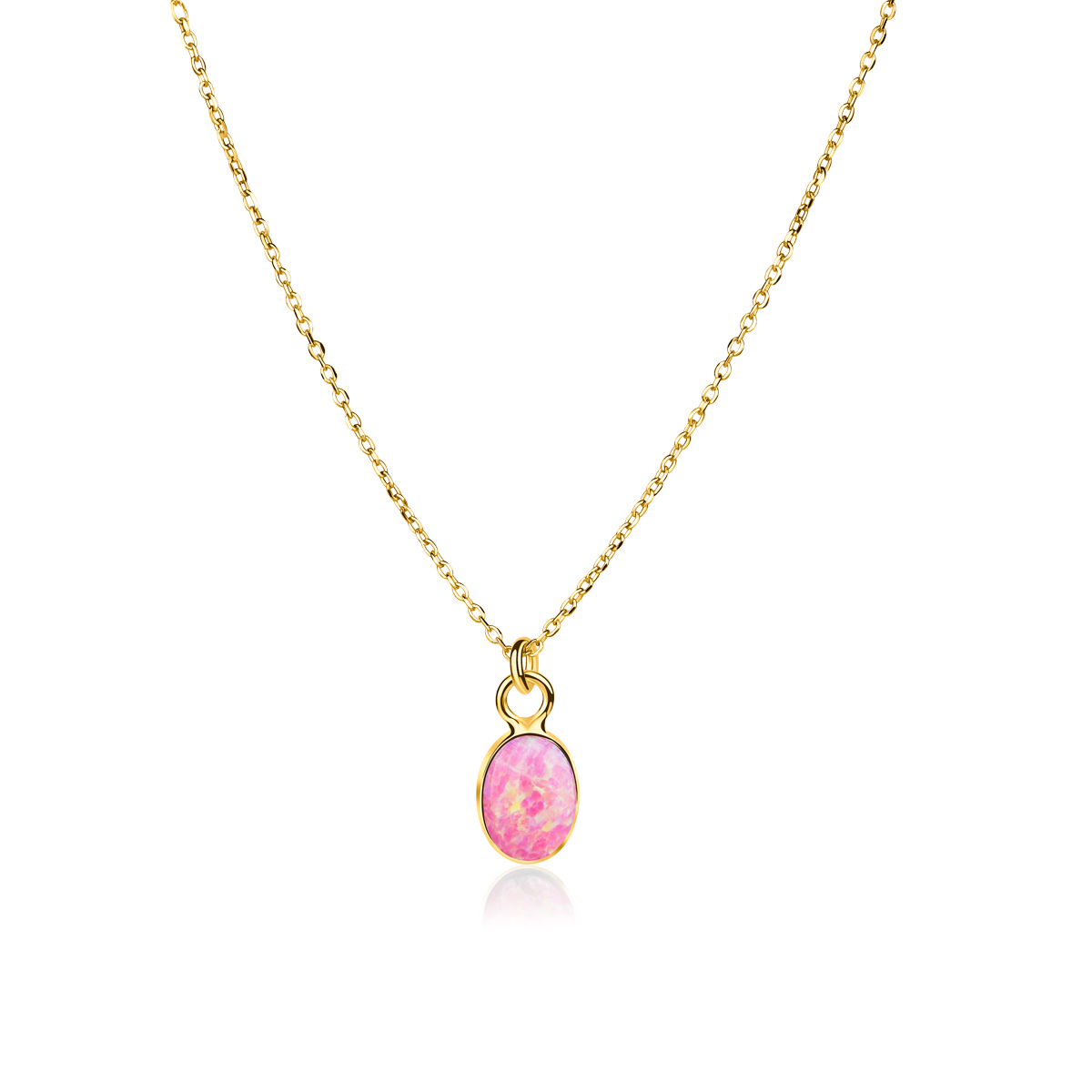 Naszyjnik pozłacany oval opal różowy-tyborowski-NA-P-109